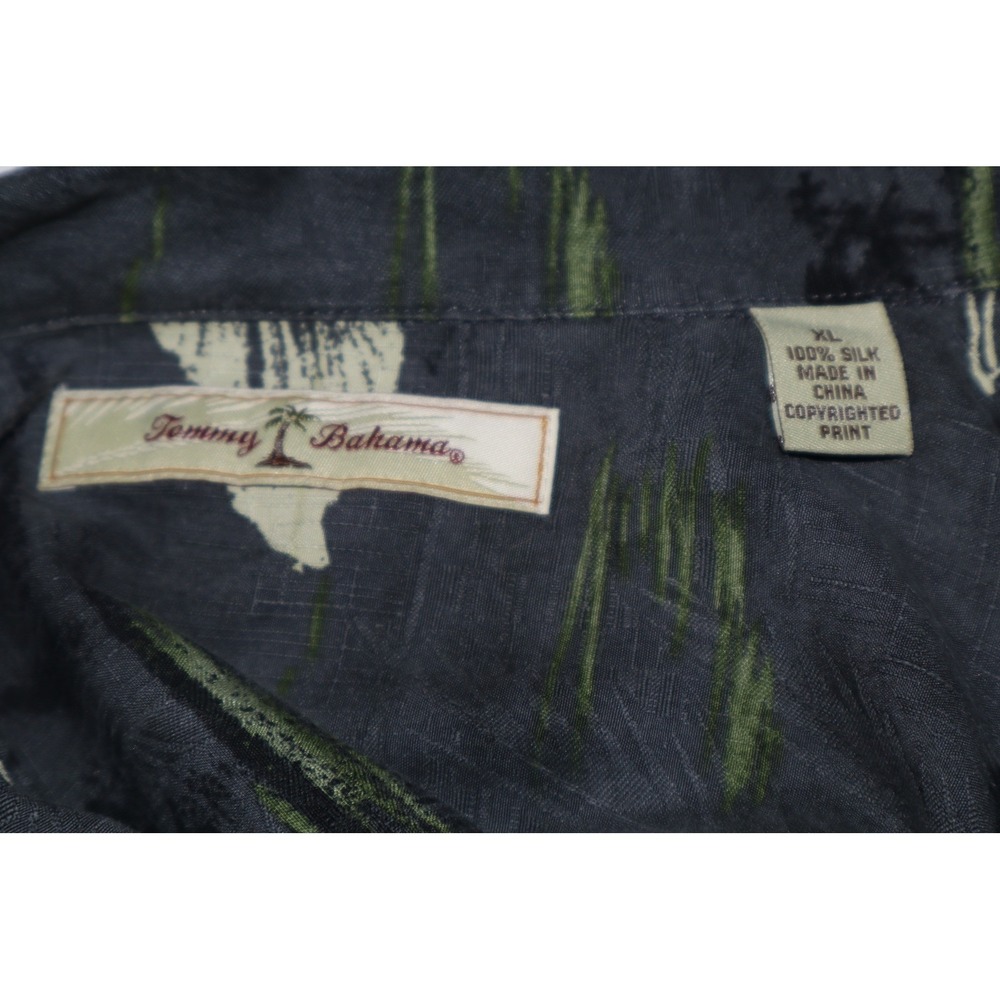 Tommy Bahama Mens XL Silk Tropical Palm Trees Gray Cruise Button Down Shirt - Picture 8 of 13